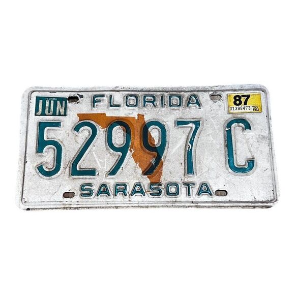 Vintage 1987 Florida Sarasota Collectible License Plate Original # 52997 C Tag - Picture 1 of 3